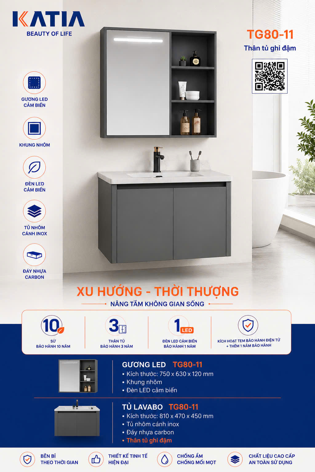 Bộ tủ chậu cao cấp TG80-11