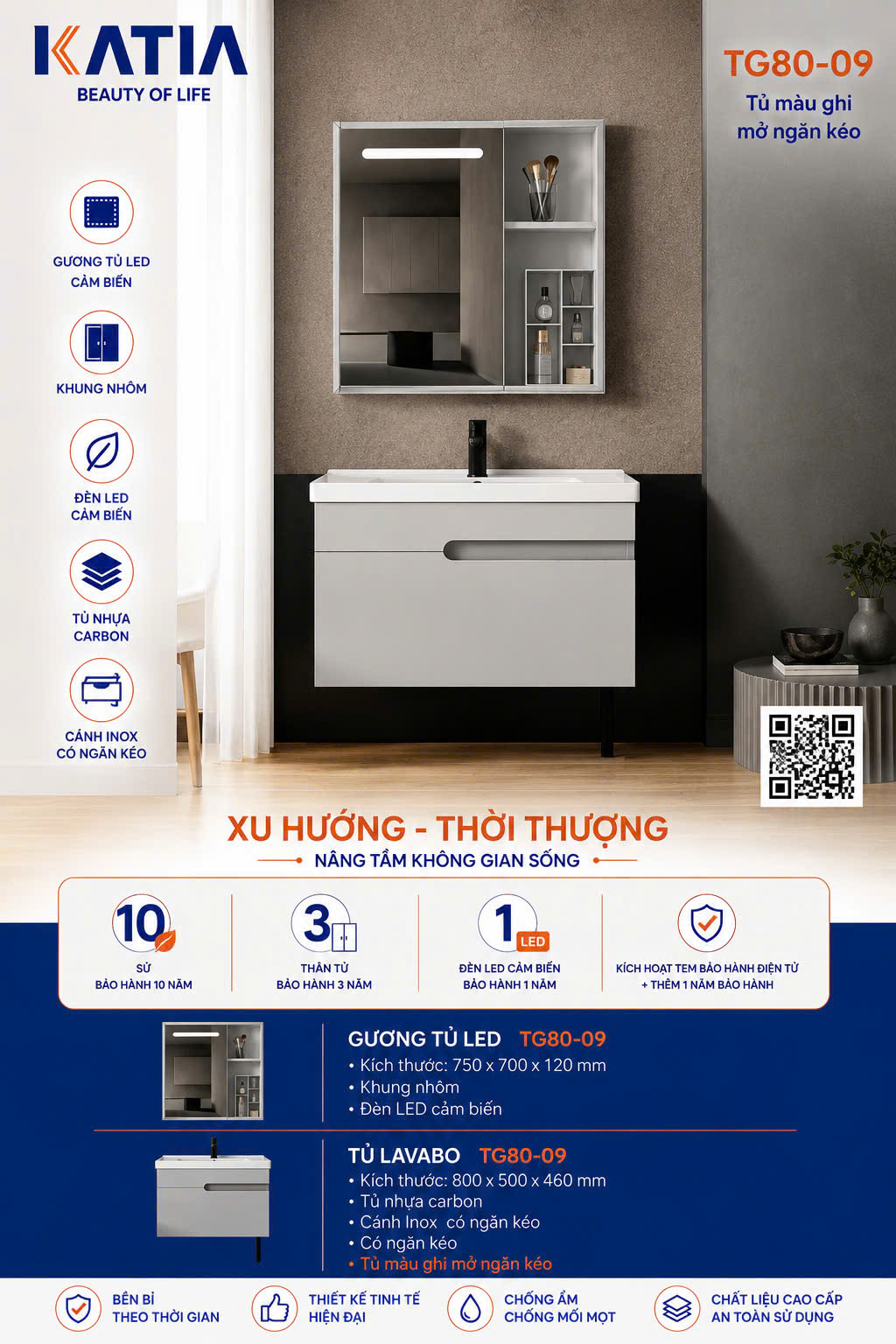 Bộ tủ chậu cao cấp TG80-09