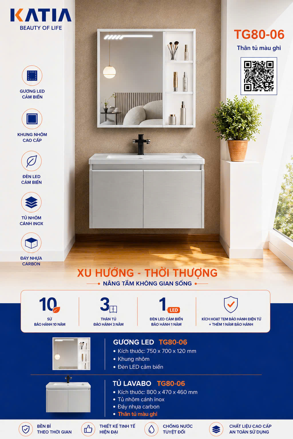 Bộ tủ chậu cao cấp TG80-06