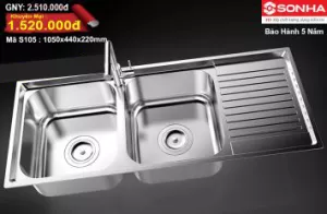 Chậu rửa bát Inox 304 Sơn Hà S105