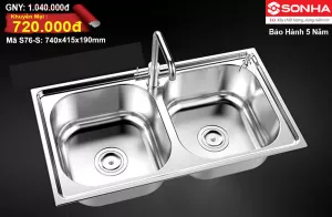 Chậu rửa bát Inox Sơn Hà S76-S