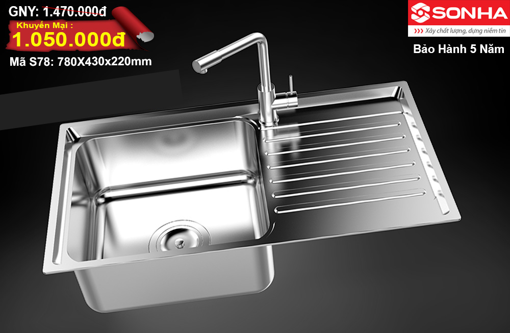 Chậu rửa bát Inox 304 Sơn Hà S78