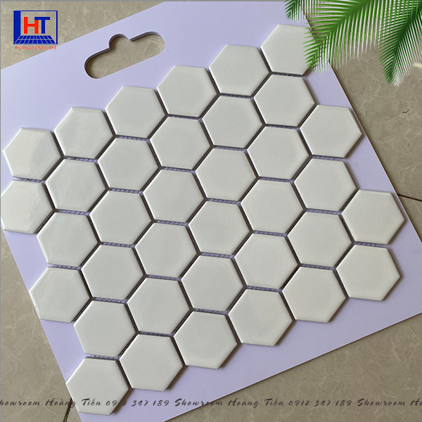 Gạch Mosaic Lục Giác Trắng Bóng HTT021B