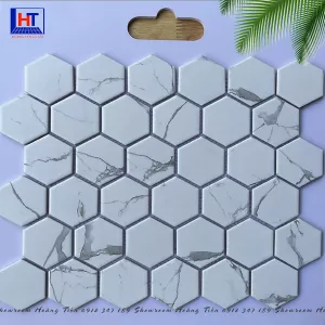 Gạch Mosaic Lục Giác Màu Trắng Vân Mây HTG P56M01